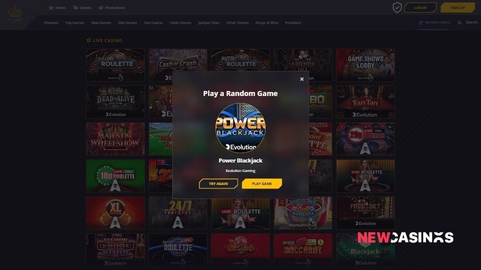 a screenshot of the 'random game' feature of 21casino