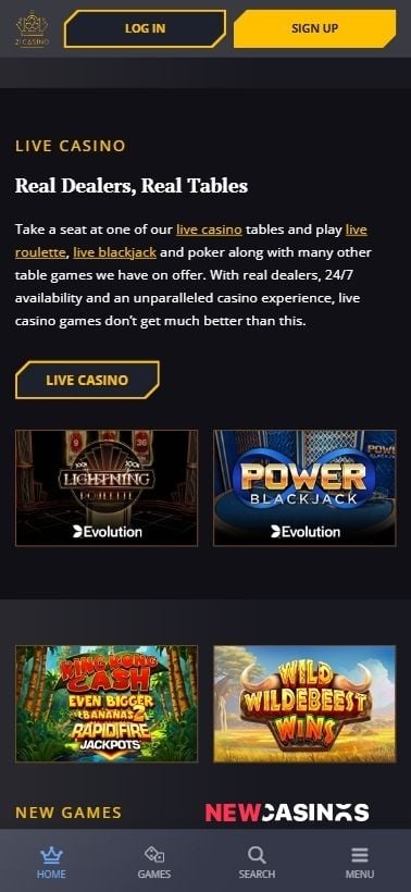 a screenshot of the homepage on mobile of 21casino