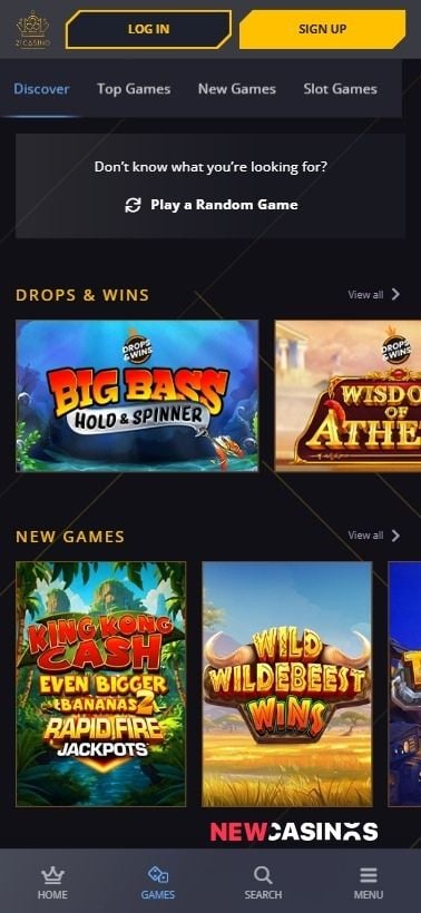 a screenshot of 21casino's 'discover' section in the games lobby, as viewed on mobile