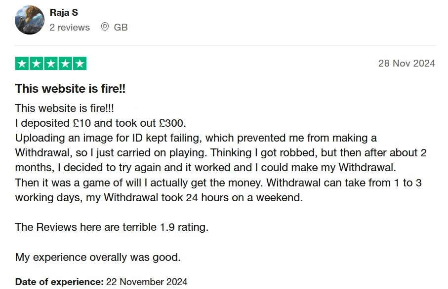 raja s comment from trustpilot