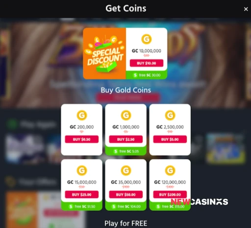 a screenshot of the gold coin packages available to be purchased at chumba casino