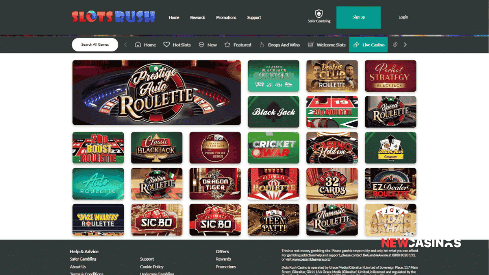 screenshot of slots rush live casino