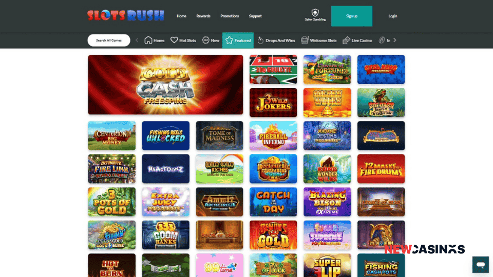 screenshot of slots rush featured games