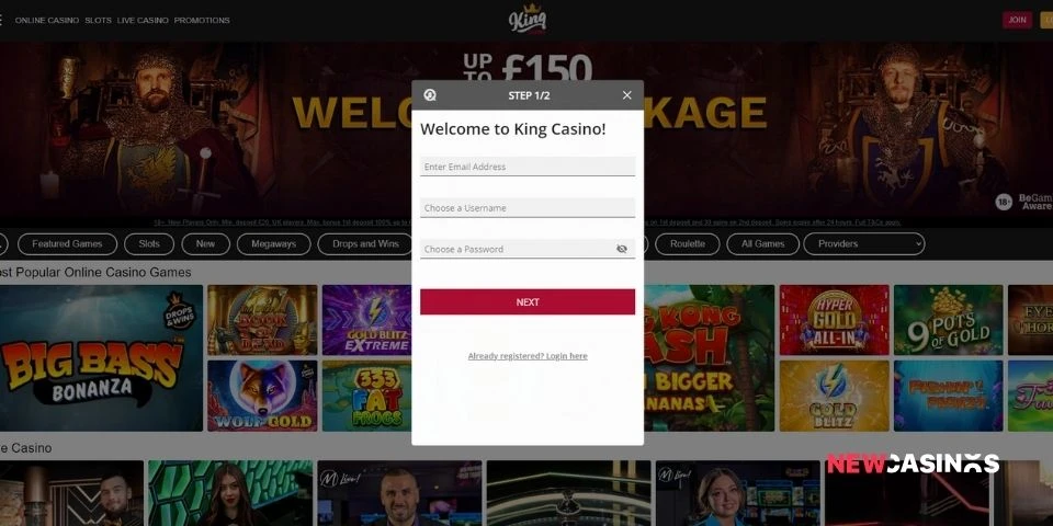 king casino sign up form