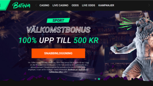 Betinia Casino startsida