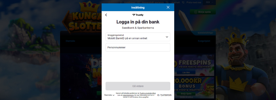 Logga in på din bank hos Kungaslottet Casino