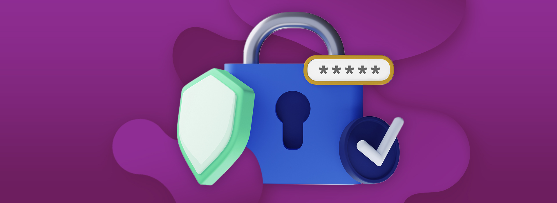 a large blue lock, surrounded by a green shield, a tick, and star ratings.