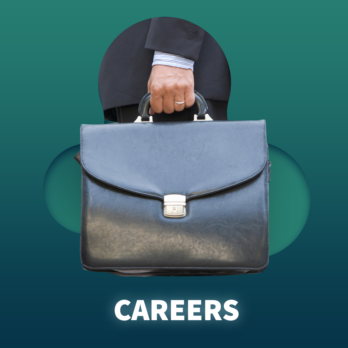 a guy in a suit holding a briefcase with the caption careers