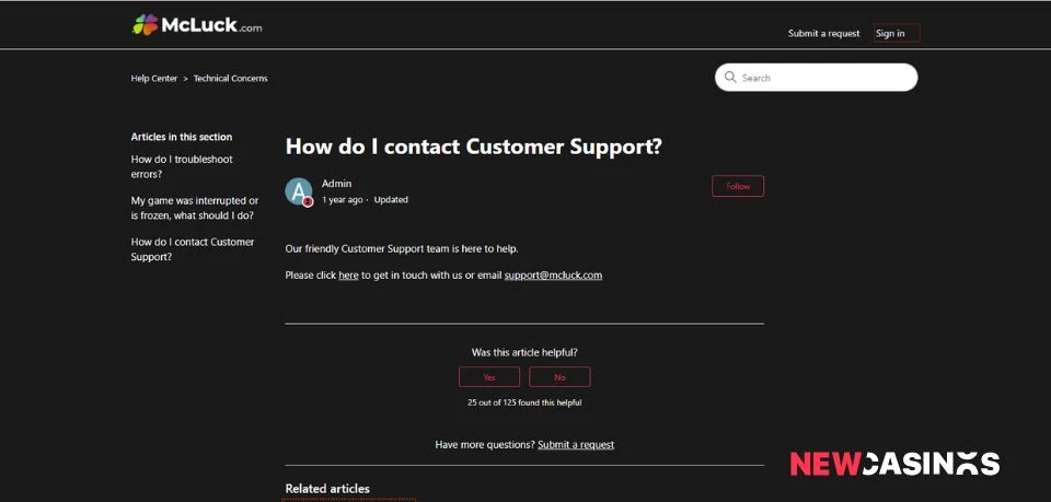 mcluck how to contact customer support