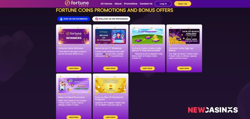 fortune coins promotions and bonuses