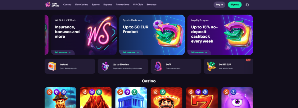 winspirit casino kuva etusivulta