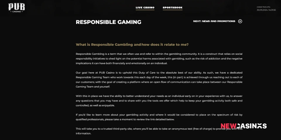 pub casino responsible gaming