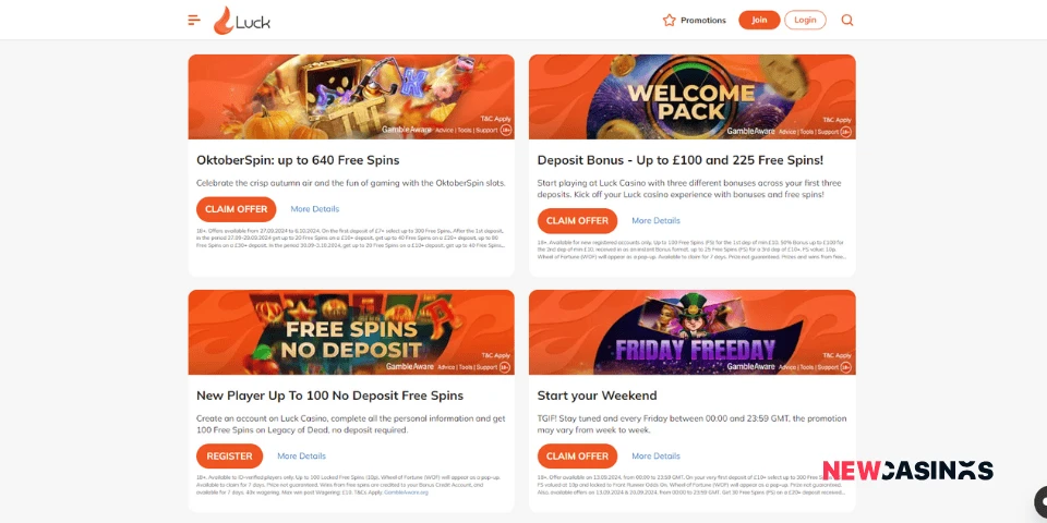 luck casino bonuses