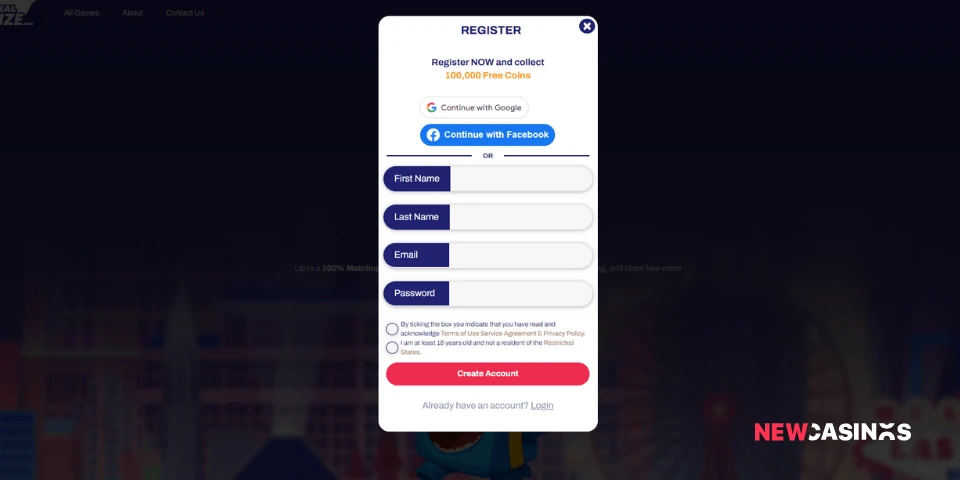 realprize registration form