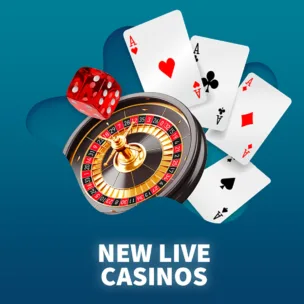 a roulette wheel, red dice and cards with the text below new live casinos