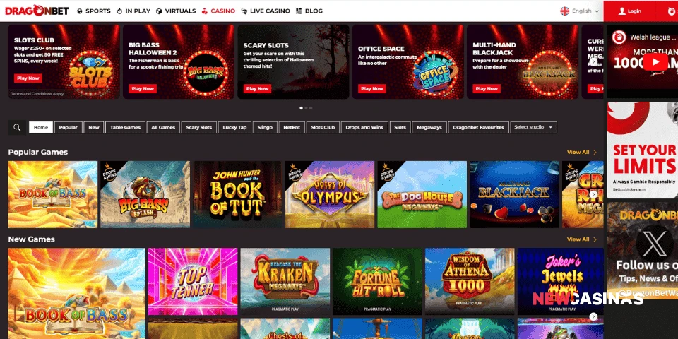 a screenshot of dragonbet casino's landing page