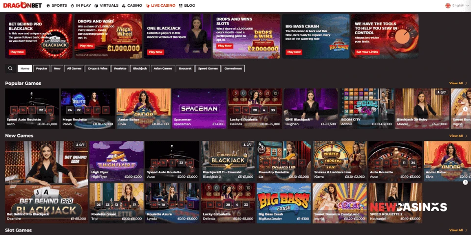 a screenshot of dragonbet's live casino lobby