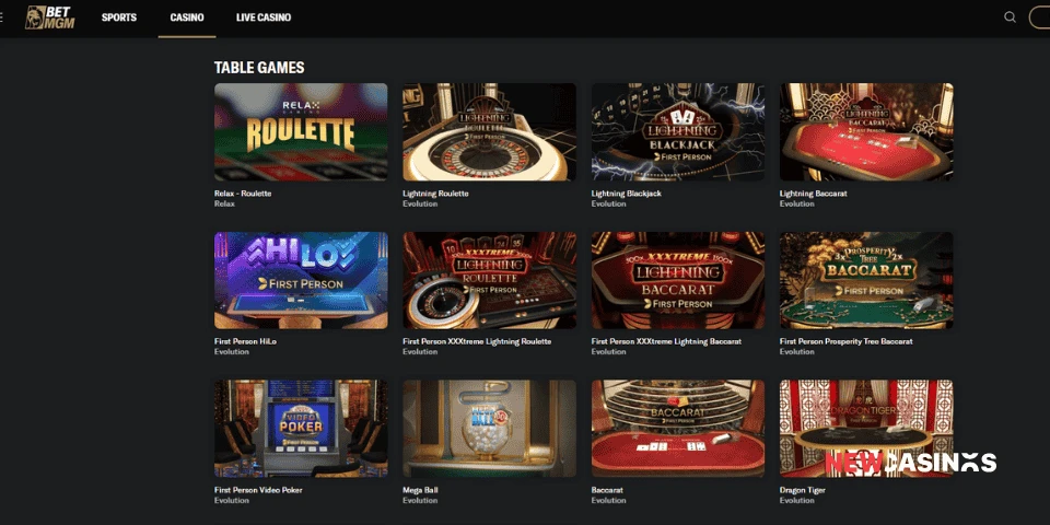 a screenshot of betmgm's table game lobby