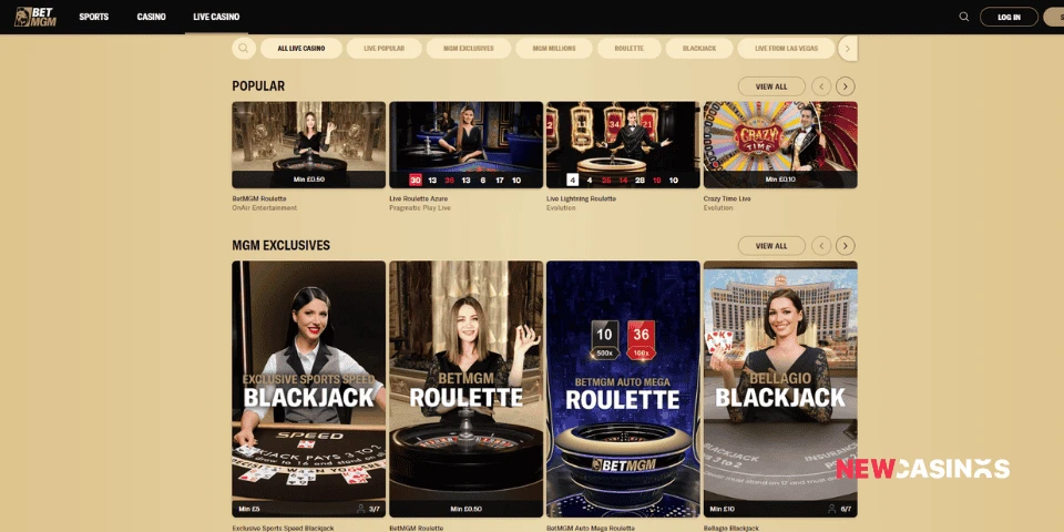 a screenshot of betmgm's live casino lobby