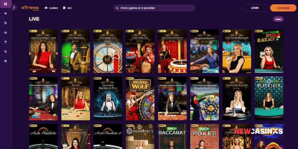 a screenshot of hotwins casino live dealer games