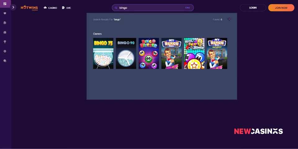 a screenshot of hotwins casino bingo games