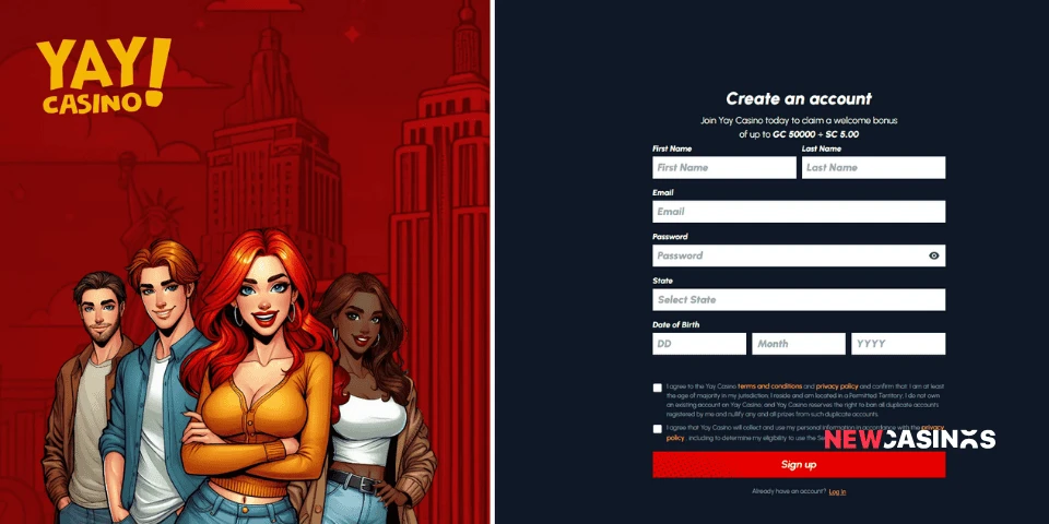 a screenshot of yay casino's registration form