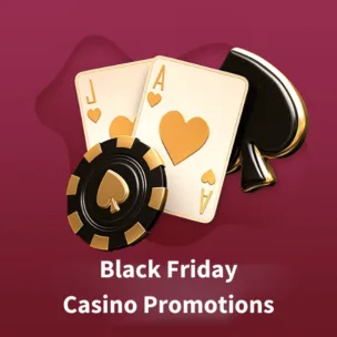 An image of two cards, black spade, and a black and gold casino chip, with the text underneath 'Black Friday Casino Promotions'