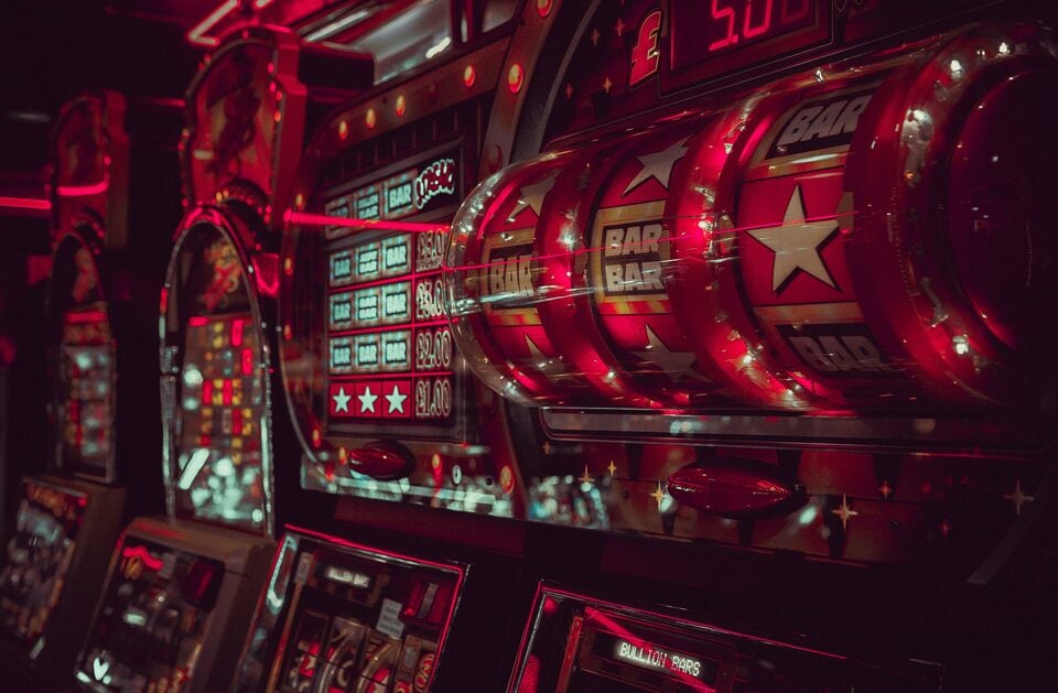 a row of casino slot machines