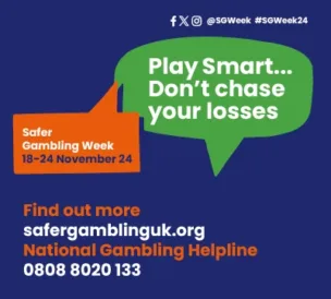 an image for safer gambling week 2024 with the text play smart don't chase your losses