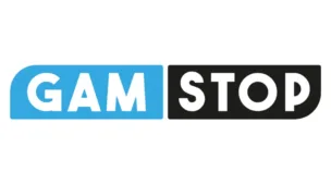 Gamstop Logo in blue and black with white background