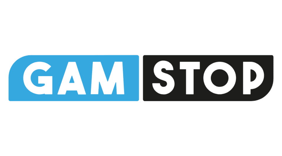 Gamstop Logo in blue and black with white background