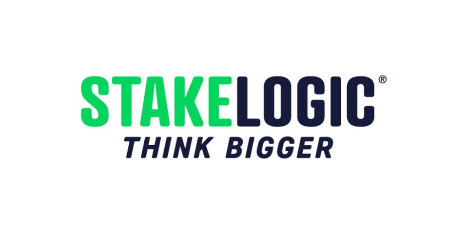 The Stakelogic logo featuring bold green and navy blue text with the tagline 'Think Bigger' underneath.