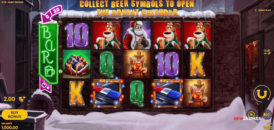 screenshot of saint nicked slot start of gameplay