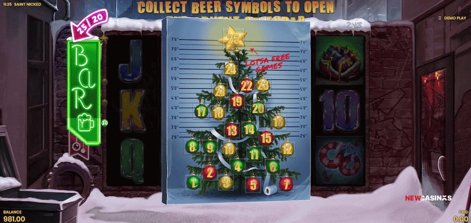 screenshot of saint nicked slot game advent feature