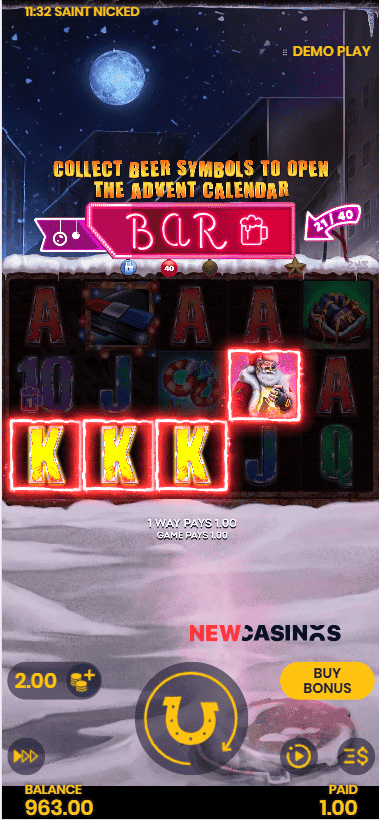 screenshot of saint nicked slot gameplay on iphone