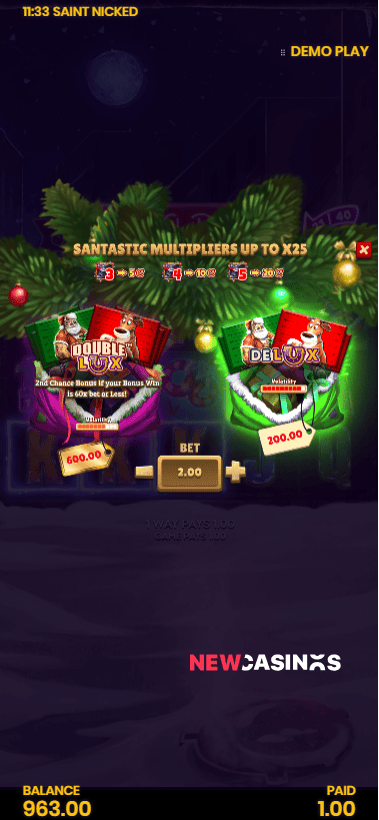 screenshot of saint nicked slot santastic multipliers on iphone