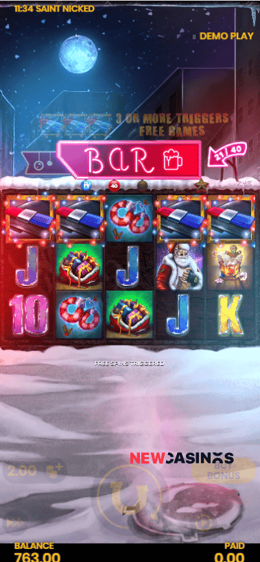 screenshot of saint nicked slot gameplay on iphone