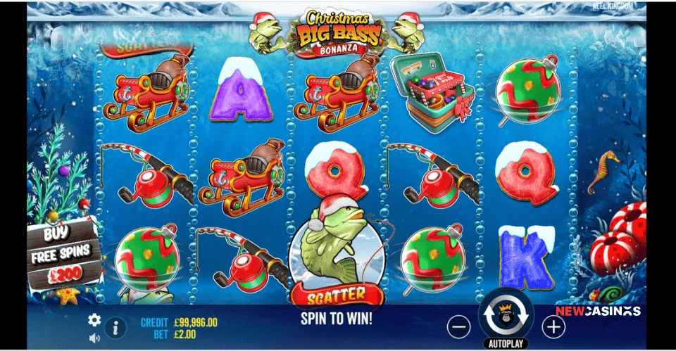 screenshot of christmas big bass bonanza gameplay including scatter symbol