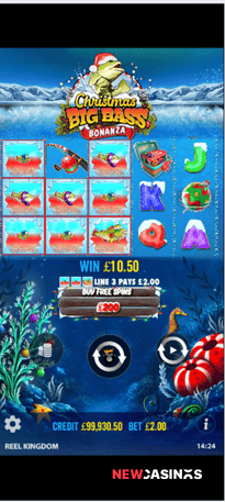 screenshot of christmas big bass bonanza gameplay on iphone