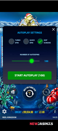 screenshot of christmas big bass bonanza autoplay settings during gameplay on iphone