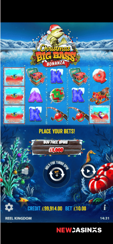 screenshot of christmas big bass bonanza slot game on android/ samsung