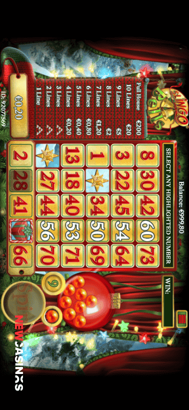 screenshot of slingo bells gameplay to select highlighted numbers