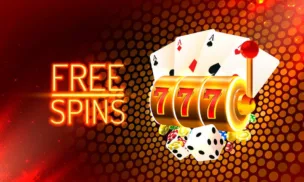 Free Spins graphic showing dice, cards and a spins wheel