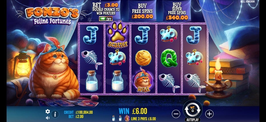 screenshot of fonzo's feline fortunes gameplay