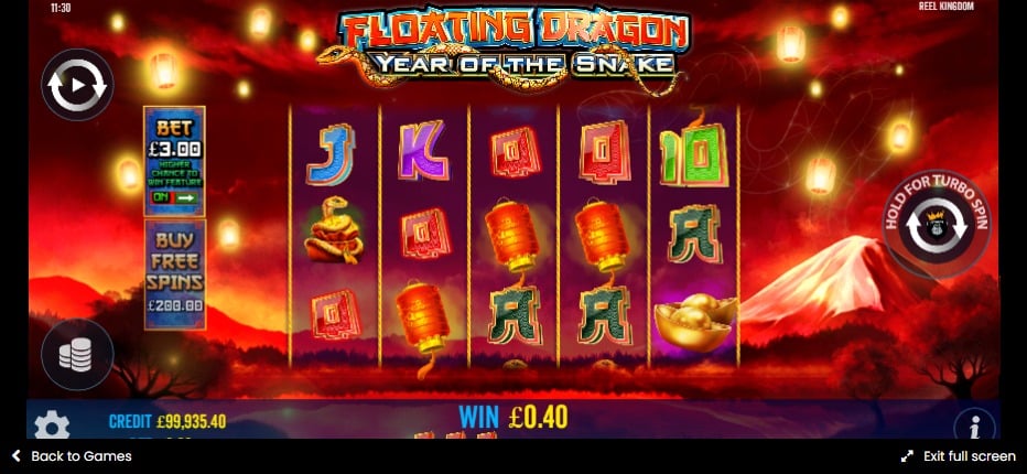 screenshot of floating dragon year of the snake gameplay