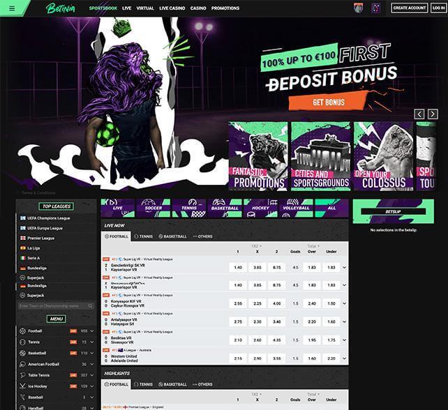 Betinia Casino homepage