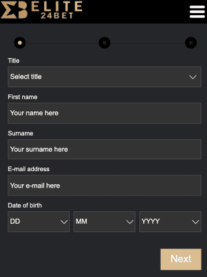 Elite24Bet Casino registration on mobile