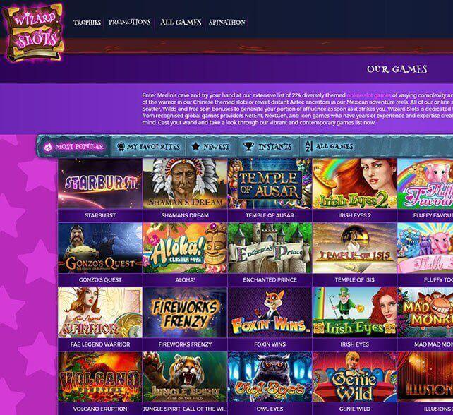 Wizard Slots Casino Games Selection